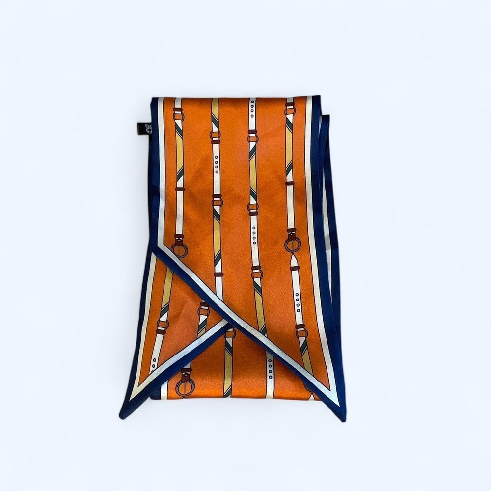 Orange & Navy Belt Print Twilly Scarf - Picture 2 of 6